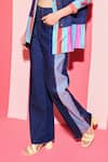 ANANYA AGRAWAL LABEL_Multi Color Pure Chanderi Silk Print Bar And Denim Panel Shacket With Trouser _Online_at_Aza_Fashions