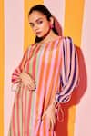 Buy_ANANYA AGRAWAL LABEL_Multi Color Pure Cupro Crepe Print Bar Striped Round Neck Midi Dress _Online_at_Aza_Fashions