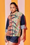 Buy_ANANYA AGRAWAL LABEL_Green Pure Chanderi Silk Print Whimsy Collar Neck And Stripe Shirt _at_Aza_Fashions