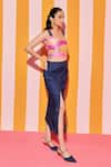 ANANYA AGRAWAL LABEL_Pink Pure Chanderi Silk Print Wonderland Square Neck Crop Top With Denim Skirt _Online_at_Aza_Fashions