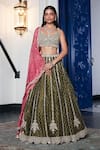 Buy_Basanti - Kapde Aur Koffee_Green Tissue Embroidered Sequins Paan Neck Linear Mirror Lehenga Set _at_Aza_Fashions