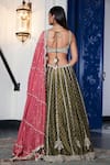 Shop_Basanti - Kapde Aur Koffee_Green Tissue Embroidered Sequins Paan Neck Linear Mirror Lehenga Set _at_Aza_Fashions