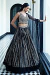 Buy_Basanti - Kapde Aur Koffee_Black Net Embroidered V Neck Butti Lehenga Set _at_Aza_Fashions