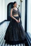 Buy_Basanti - Kapde Aur Koffee_Black Net Embroidered V Neck Butti Lehenga Set _Online_at_Aza_Fashions