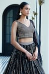 Shop_Basanti - Kapde Aur Koffee_Black Net Embroidered V Neck Butti Lehenga Set _Online_at_Aza_Fashions