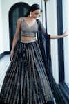 Shop_Basanti - Kapde Aur Koffee_Black Net Embroidered V Neck Butti Lehenga Set _at_Aza_Fashions