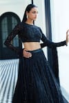 Shop_Basanti - Kapde Aur Koffee_Black Chantilly Net Embroidered Floral Lace Jewel Neck Tonal Vine Lehenga Set _at_Aza_Fashions