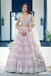 Buy_Basanti - Kapde Aur Koffee_Pink Organza Embroidered Floral Sweetheart Neck Crystal Lehenga Set _at_Aza_Fashions