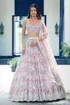 Buy_Basanti - Kapde Aur Koffee_Pink Organza Embroidered Floral Sweetheart Neck Crystal Lehenga Set _Online_at_Aza_Fashions