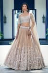 Buy_Basanti - Kapde Aur Koffee_Beige Sequins Net Embroidered Nakshi Pita Square Floral Veli Lehenga Set _at_Aza_Fashions