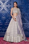 Buy_Basanti - Kapde Aur Koffee_Grey Tissue Embroidered Sequin Halter Moti Lehenga Set _at_Aza_Fashions