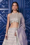 Buy_Basanti - Kapde Aur Koffee_Grey Tissue Embroidered Sequin Halter Moti Lehenga Set _Online_at_Aza_Fashions