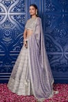 Shop_Basanti - Kapde Aur Koffee_Grey Tissue Embroidered Sequin Halter Moti Lehenga Set _Online_at_Aza_Fashions