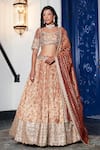 Buy_Basanti - Kapde Aur Koffee_Orange Banarasi Weave Embroidered Cutdana Sweetheart Hem Lehenga Blouse Set _at_Aza_Fashions