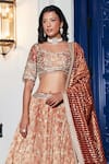 Buy_Basanti - Kapde Aur Koffee_Orange Banarasi Weave Embroidered Cutdana Sweetheart Hem Lehenga Blouse Set _Online_at_Aza_Fashions