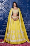 Buy_Basanti - Kapde Aur Koffee_Yellow Organza Tissue Embroidered Sequin Scoop Floral Pleated Lehenga Set _at_Aza_Fashions