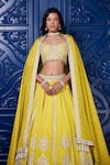 Buy_Basanti - Kapde Aur Koffee_Yellow Organza Tissue Embroidered Sequin Scoop Floral Pleated Lehenga Set _Online_at_Aza_Fashions