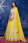 Shop_Basanti - Kapde Aur Koffee_Yellow Organza Tissue Embroidered Sequin Scoop Floral Pleated Lehenga Set _Online_at_Aza_Fashions