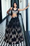 Buy_Basanti - Kapde Aur Koffee_Black Sequins Net Embroidered V Neck Scattered Lehenga Set _at_Aza_Fashions