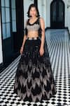 Buy_Basanti - Kapde Aur Koffee_Black Sequins Net Embroidered V Neck Scattered Lehenga Set _Online_at_Aza_Fashions