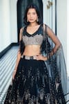 Shop_Basanti - Kapde Aur Koffee_Black Sequins Net Embroidered V Neck Scattered Lehenga Set _Online_at_Aza_Fashions