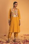 Buy_Sitaraa_Yellow Chanderi Embroidery Gota Applique Prakhar Yoke Kurta And Salwar Set _at_Aza_Fashions