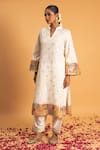 Buy_Sitaraa_Ivory Chanderi Embroidery Gota Applique Mandarin Divya Geometric Woven Kurta Set _Online_at_Aza_Fashions