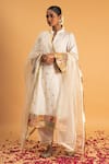 Shop_Sitaraa_Ivory Chanderi Embroidery Gota Applique Mandarin Divya Geometric Woven Kurta Set _at_Aza_Fashions