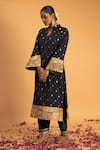 Sitaraa_Blue Chanderi Embroidery Gota Applique Mandarin Alankar Diamond Woven Kurta Set _Online_at_Aza_Fashions