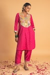 Shop_Sitaraa_Pink Chanderi Embroidery Gota Applique Notched Saumya Work Kurta And Salwar Set _at_Aza_Fashions