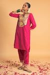 Buy_Sitaraa_Pink Chanderi Embroidery Gota Applique Notched Saumya Work Kurta And Salwar Set _Online_at_Aza_Fashions