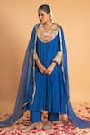 Buy_Sitaraa_Blue Chanderi Embroidery Gota Applique V Neck Tarang Yoke Kurta Set _at_Aza_Fashions