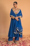 Shop_Sitaraa_Blue Chanderi Embroidery Gota Applique V Neck Tarang Yoke Kurta Set _Online_at_Aza_Fashions