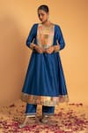 Buy_Sitaraa_Blue Chanderi Embroidery Gota Applique Round Mohak Yoke Kurta Pant Set _Online_at_Aza_Fashions