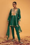 Buy_Sitaraa_Green Chanderi Embroidery Gota Applique V Neck Ramniya Peplum Kurta Set _at_Aza_Fashions