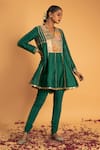 Buy_Sitaraa_Green Chanderi Embroidery Gota Applique V Neck Ramniya Peplum Kurta Set _Online_at_Aza_Fashions