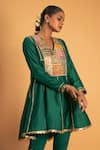 Shop_Sitaraa_Green Chanderi Embroidery Gota Applique V Neck Ramniya Peplum Kurta Set _at_Aza_Fashions