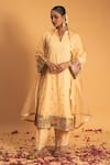 Buy_Sitaraa_Peach Chanderi Embroidery Gota Applique Mandarin Sur Work Kurta Pant Set _at_Aza_Fashions