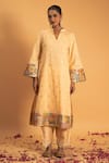 Sitaraa_Peach Chanderi Embroidery Gota Applique Mandarin Sur Work Kurta Pant Set _Online_at_Aza_Fashions