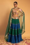 Buy_Sitaraa_Green Chanderi Embroidery Gota Applique Urvashi Colorblock Gathered Lehenga Set _at_Aza_Fashions