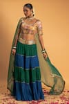 Shop_Sitaraa_Green Chanderi Embroidery Gota Applique Urvashi Colorblock Gathered Lehenga Set _at_Aza_Fashions