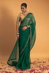 Buy_Sitaraa_Green Chanderi Embroidery Gota Applique V Neck Suhani Border Saree With Blouse _at_Aza_Fashions