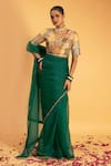 Shop_Sitaraa_Green Chanderi Embroidery Gota Applique V Neck Suhani Border Saree With Blouse _at_Aza_Fashions