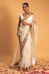 Buy_Sitaraa_Ivory Organza Embroidery Gota Applique V Neck Naaz Border Saree With Blouse _at_Aza_Fashions