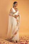 Buy_Sitaraa_Ivory Organza Embroidery Gota Applique V Neck Naaz Border Saree With Blouse _Online_at_Aza_Fashions