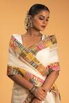 Shop_Sitaraa_Ivory Organza Embroidery Gota Applique V Neck Naaz Border Saree With Blouse _Online_at_Aza_Fashions