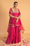 Buy_Sitaraa_Pink Chanderi Embroidery Gota Applique Prabha Geometric Woven Kurta Sharara Set _at_Aza_Fashions