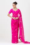 Buy_Sitaraa_Pink Crinkle Chiffon Embroidery Abstract Paan Neck Begum Saree With Blouse _at_Aza_Fashions