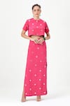 Buy_Sitaraa_Pink Natural Crepe Silk Embroidery Motif Round Neck Sakura Top With Skirt _at_Aza_Fashions