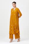 Buy_Sitaraa_Yellow Natural Crepe Silk Embroidery Motif V Neck Roshni Tunic With Pant _Online_at_Aza_Fashions